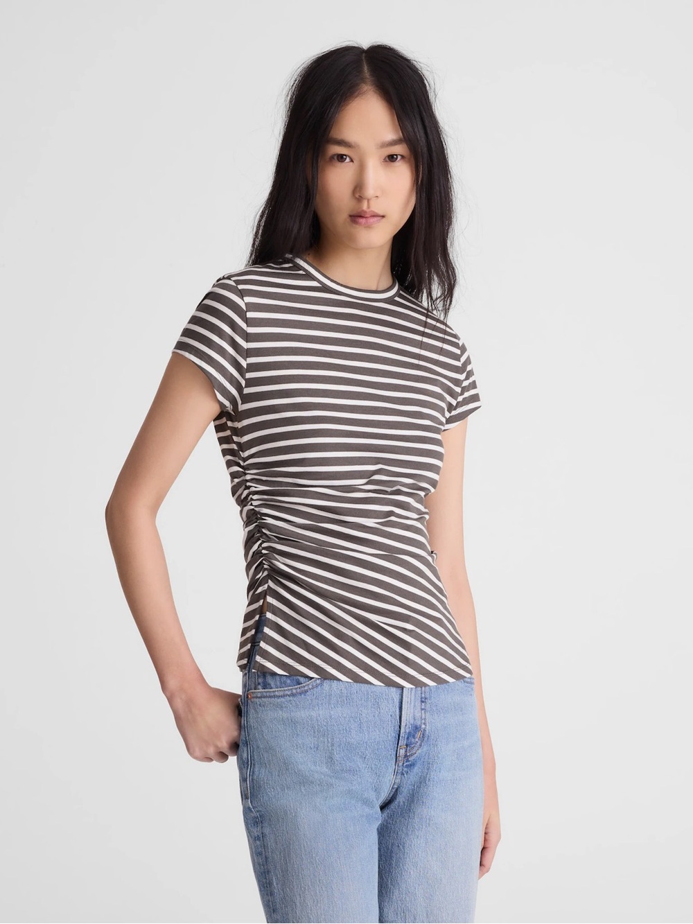 Madewell Asymmetric Ruched Tee in Allday Jersey M